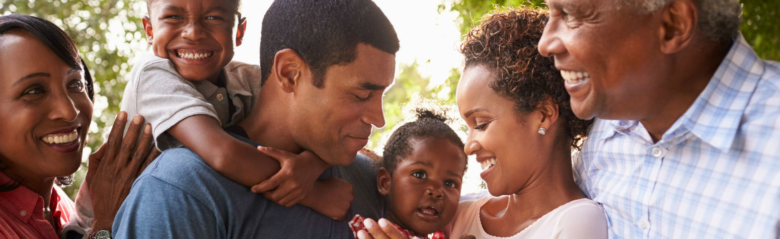 smiling happy large family huggin
