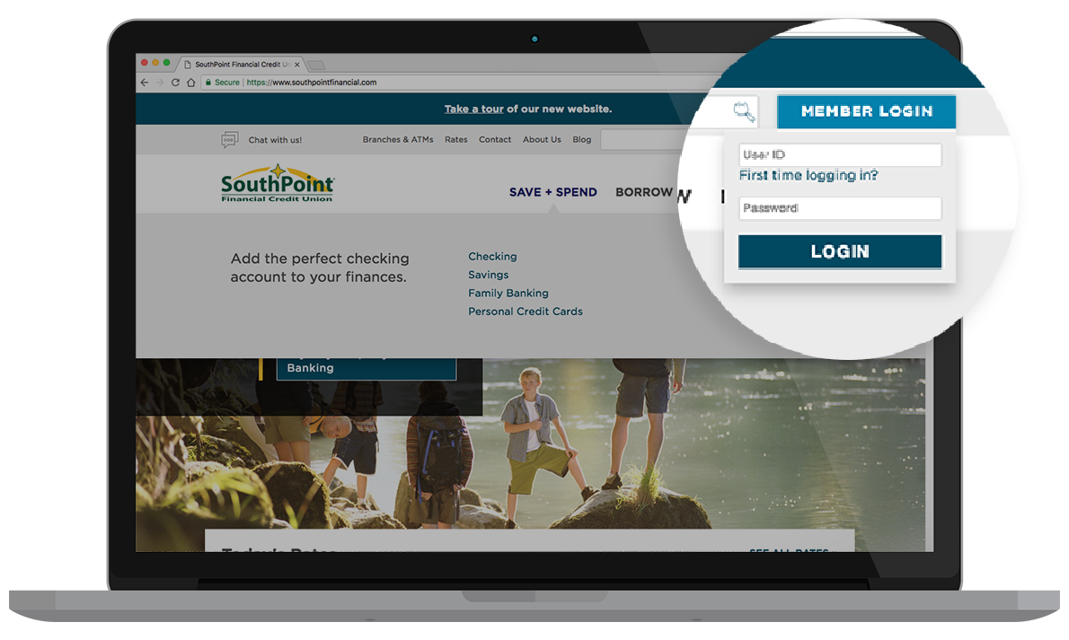 Southpoint Financial Credit Union website screenshot of the member login area