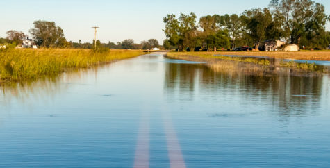 A road under water by a storm