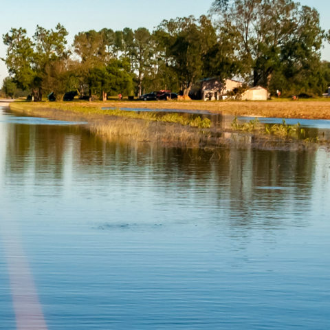 A road under water by a storm