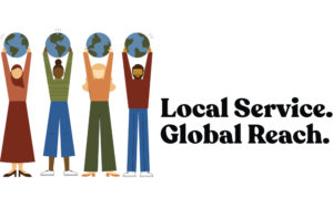 International Credit Union Day logo. Four people hold globes.