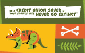 National Youth Savings Month logo with dinosaurs