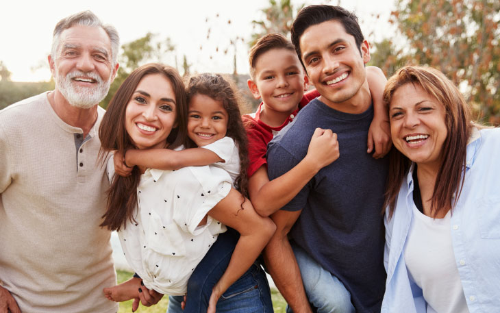 Adult children with their parents and children